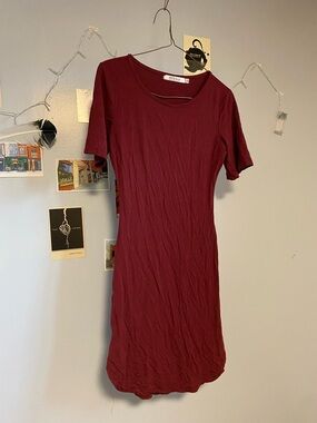 Slim Fit Short Sleeve Wine Mini Dress